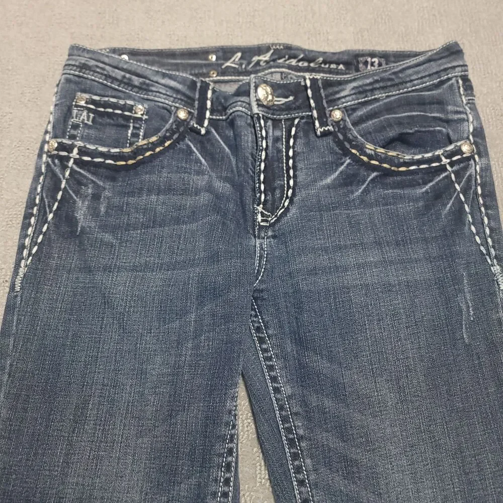 LA Idol USA Jeans Womens Juniors Size 13 Stretch Flare Bootcut Mid Rise Blue